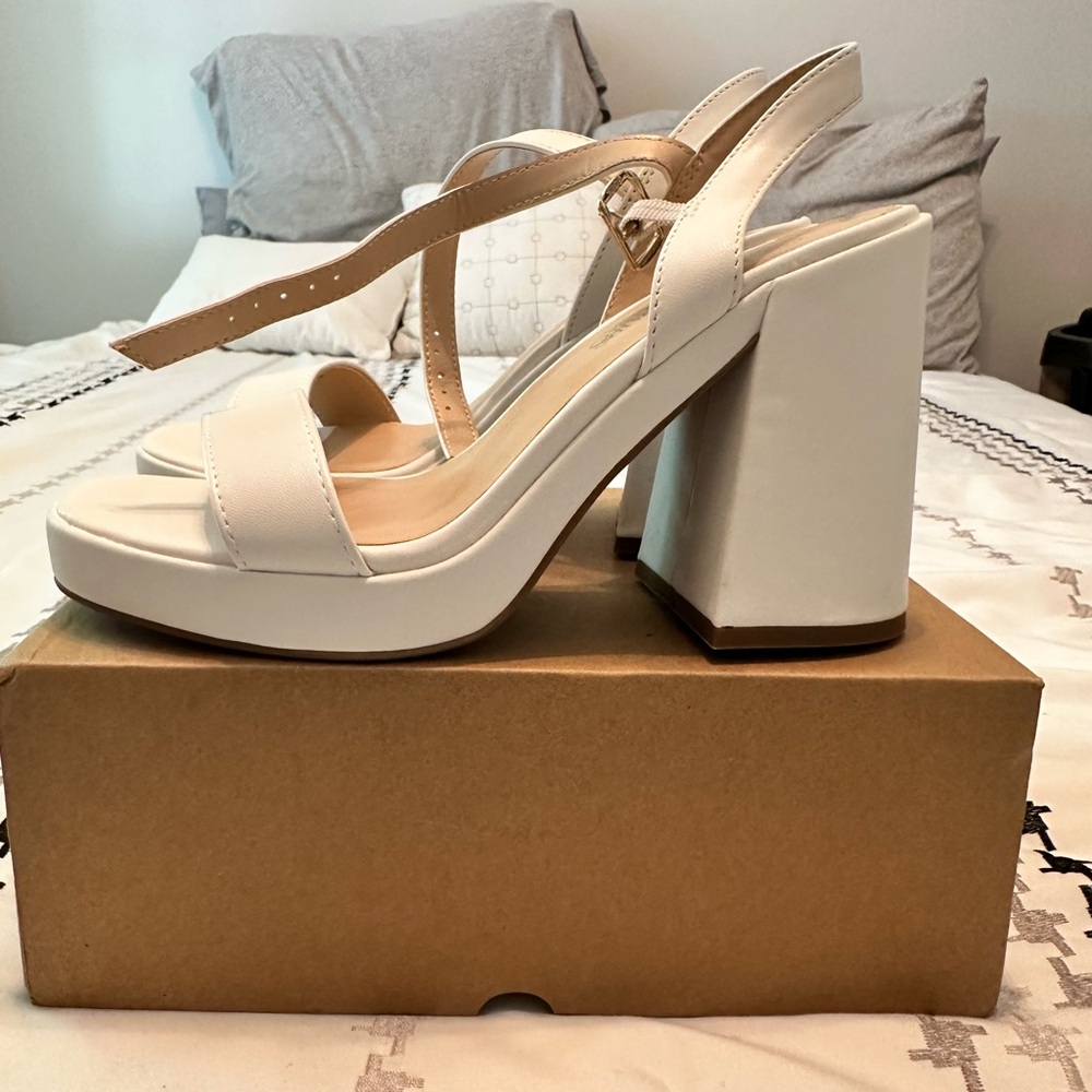 women’s white block heels